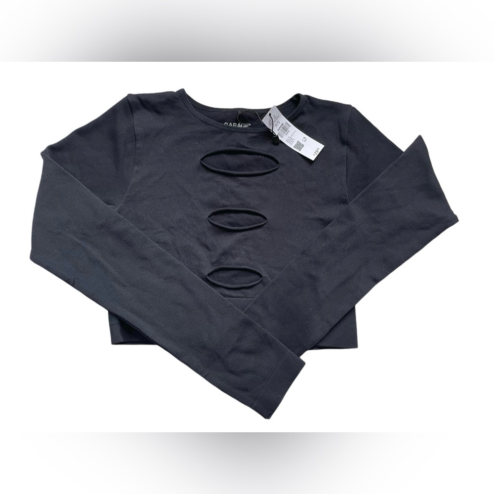 Garage Charcoal Long Sleeve Cut-Out Top